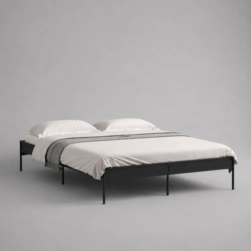 Letto matrimoniale 160 x 200 cm con struttura rettangolare in acciaio nero senza testiera, 205 x 162 x 35 cm