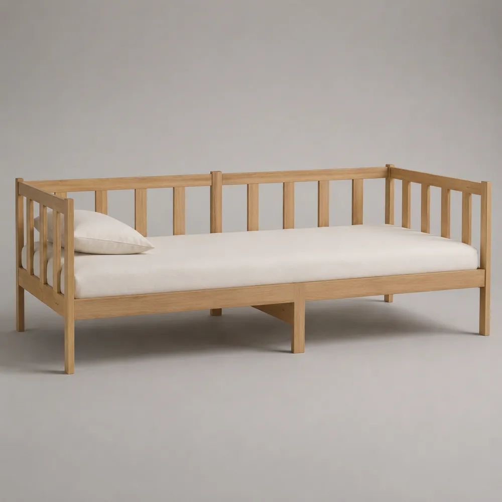 Letto singolo a divano 90 x 200 cm in legno massello di pino naturale con sponde e rete a doghe