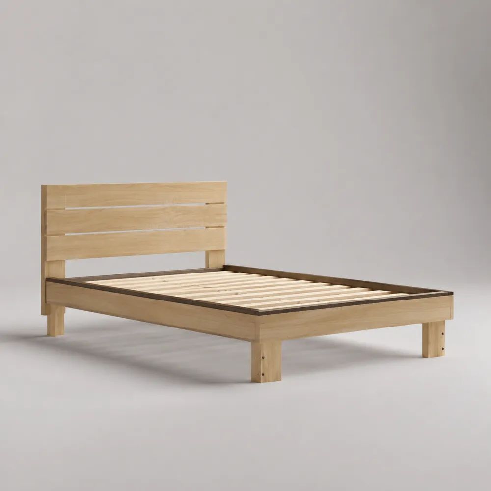 Letto una piazza e mezza 140 × 200 cm in pino massello naturale e marrone scuro con rete a doghe e testiera