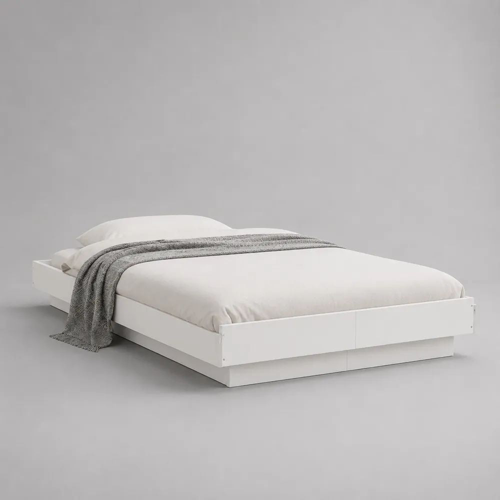 Letto matrimoniale 160 x 200 cm in pannello truciolare melaminico bianco con base a pedana