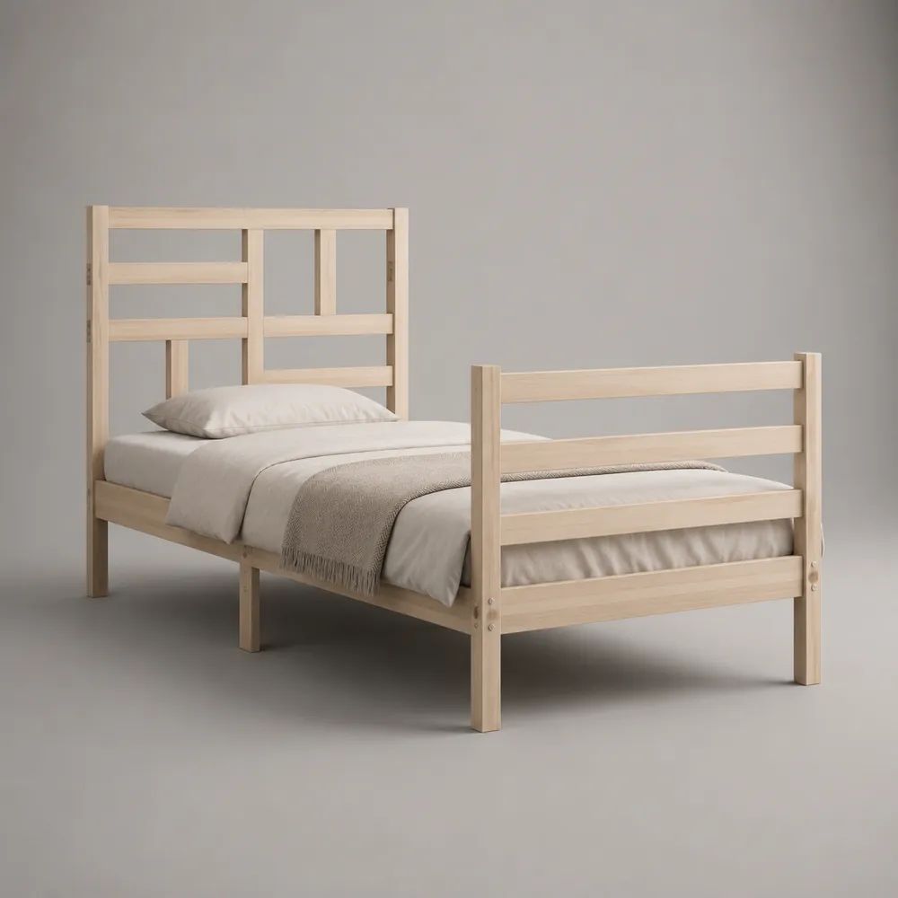 Letto singolo in legno di pino massello naturale con rete a doghe, per materasso 90 x 190 cm, 200 x 100 x 145 cm