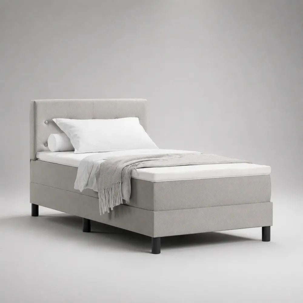 Letto singolo imbottito grigio chiaro 96 x 210 x 105 cm con materasso 90 x 200 cm
