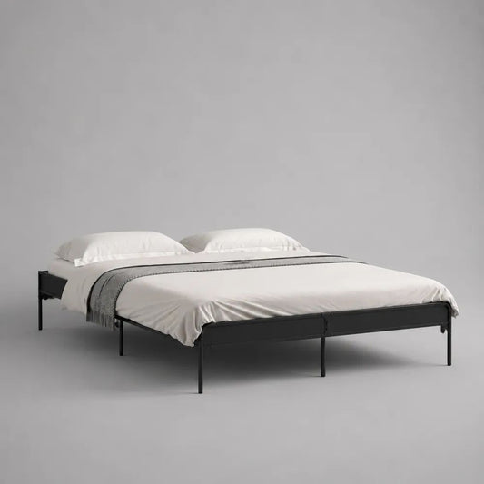 Letto matrimoniale 160 x 200 cm con struttura rettangolare in acciaio nero senza testiera, 205 x 162 x 35 cm