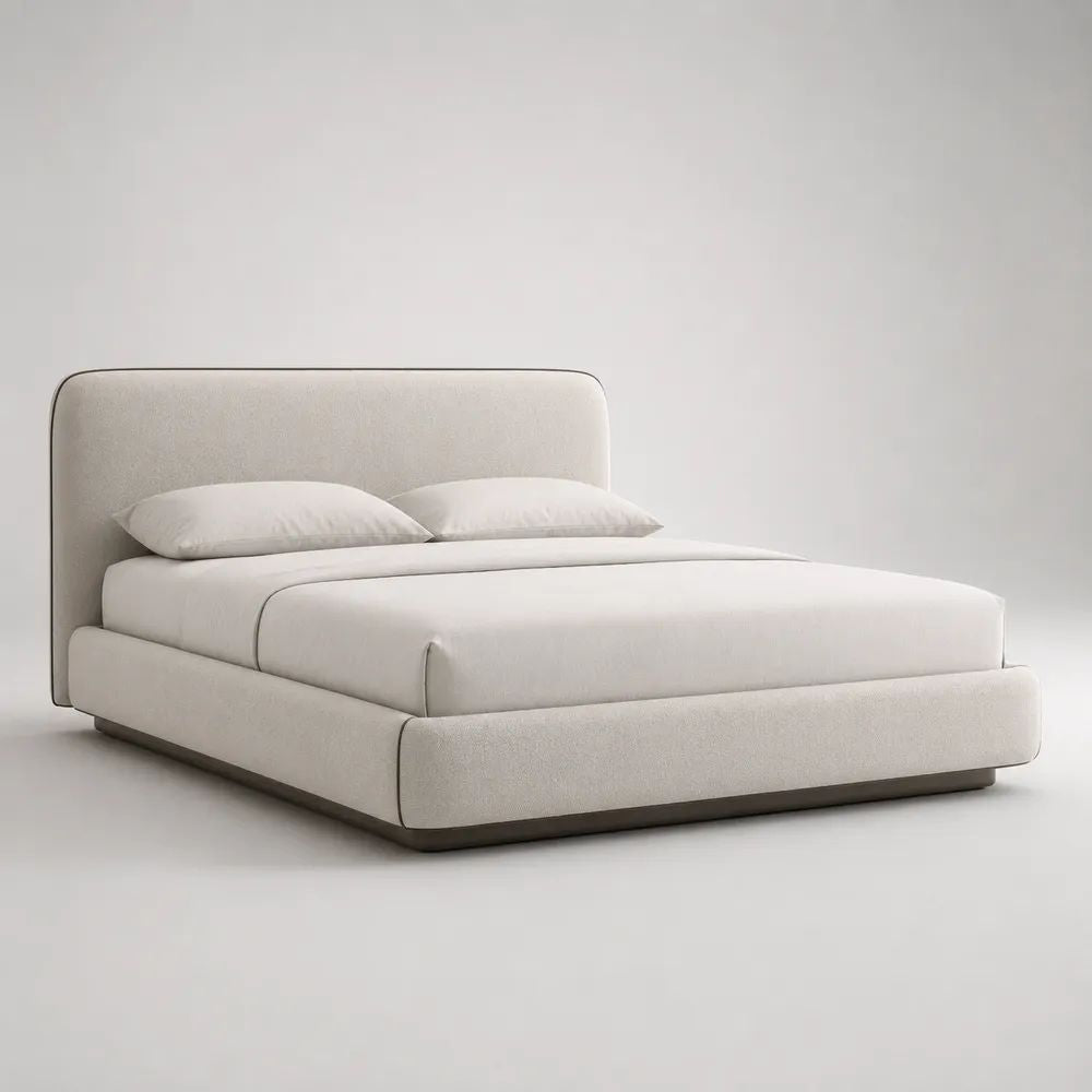 Letto matrimoniale imbottito in tessuto bouclé avorio con rete 160 x 200 cm, dimensioni 190 x 220 x 110 cm