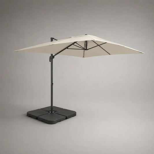 Set ombrellone decentrato quadrato da esterno 300 x 300 cm in poliestere e acciaio con base zavorrabile, avorio, antracite e nero