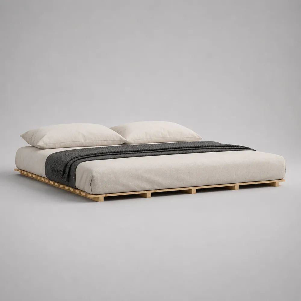 Struttura letto matrimoniale a piattaforma in legno naturale 170 x 210 x 15 cm, per materasso 160 x 200 cm, senza testiera