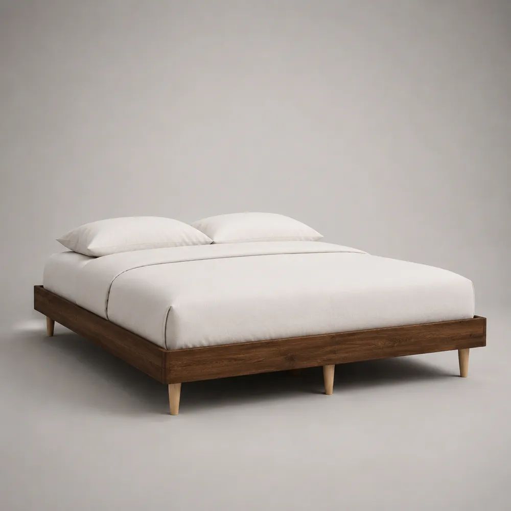 Letto matrimoniale 160 x 200 cm in legno massello marrone noce con rete a doghe, senza testiera