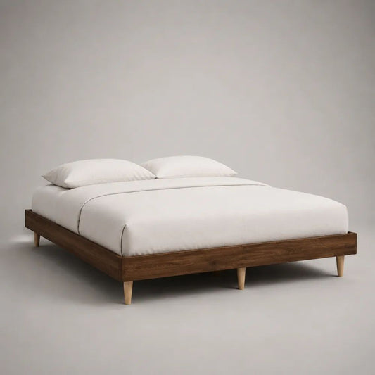 Letto matrimoniale 160 x 200 cm in legno massello marrone noce con rete a doghe, senza testiera