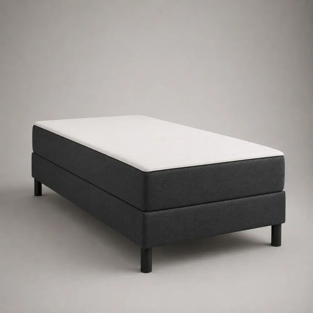 Letto singolo boxspring in poliestere con materasso e topper, 90 x 200 x 55 cm, grigio antracite