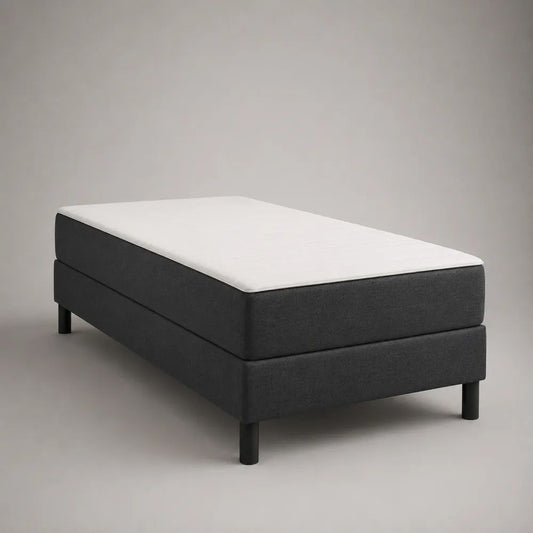 Letto singolo boxspring in poliestere con materasso e topper, 90 x 200 x 55 cm, grigio antracite