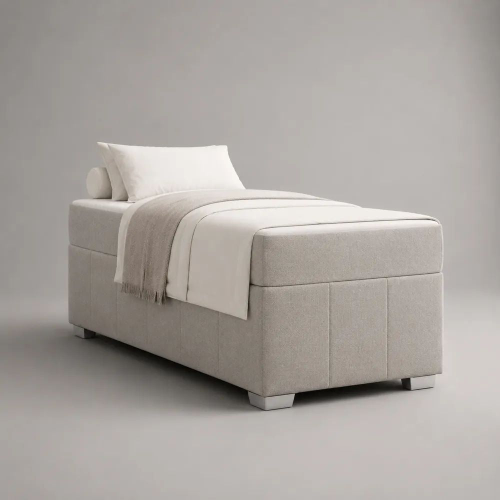 Letto singolo imbottito con rete a doghe 90 x 200 cm in poliestere beige chiaro