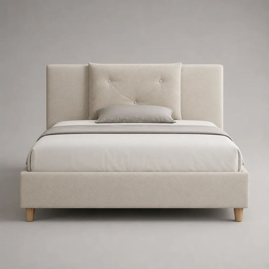 Letto matrimoniale imbottito 160 x 200 cm in poliestere effetto bouclé avorio con testiera a pannelli