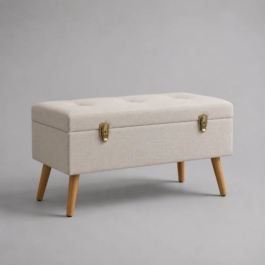 Panca contenitore rettangolare imbottita in tessuto beige, 80 × 40 × 50 cm