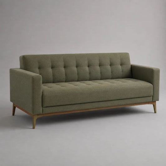 Divano 3 posti in tessuto verde oliva con struttura in legno, 180 x 78 x 82 cm