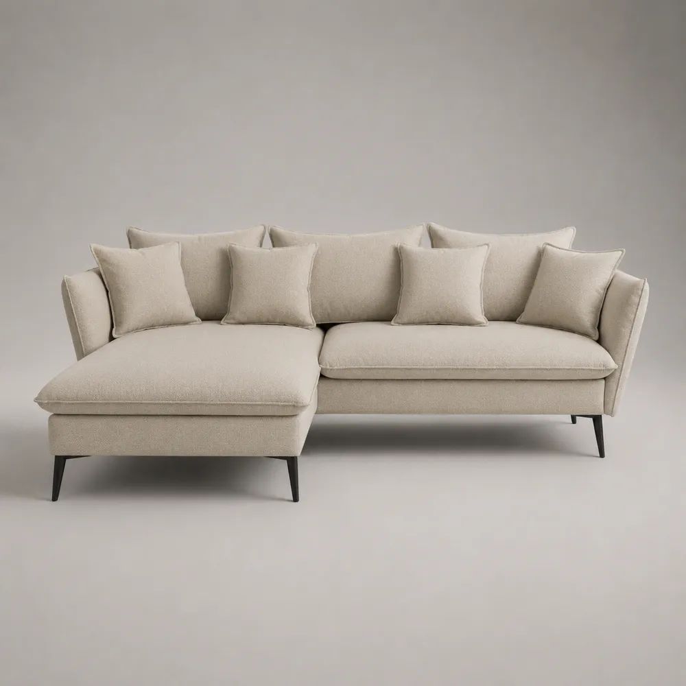 Divano angolare 3 posti con chaise longue sinistra in tessuto bouclé beige, 240 x 155 x 88 cm